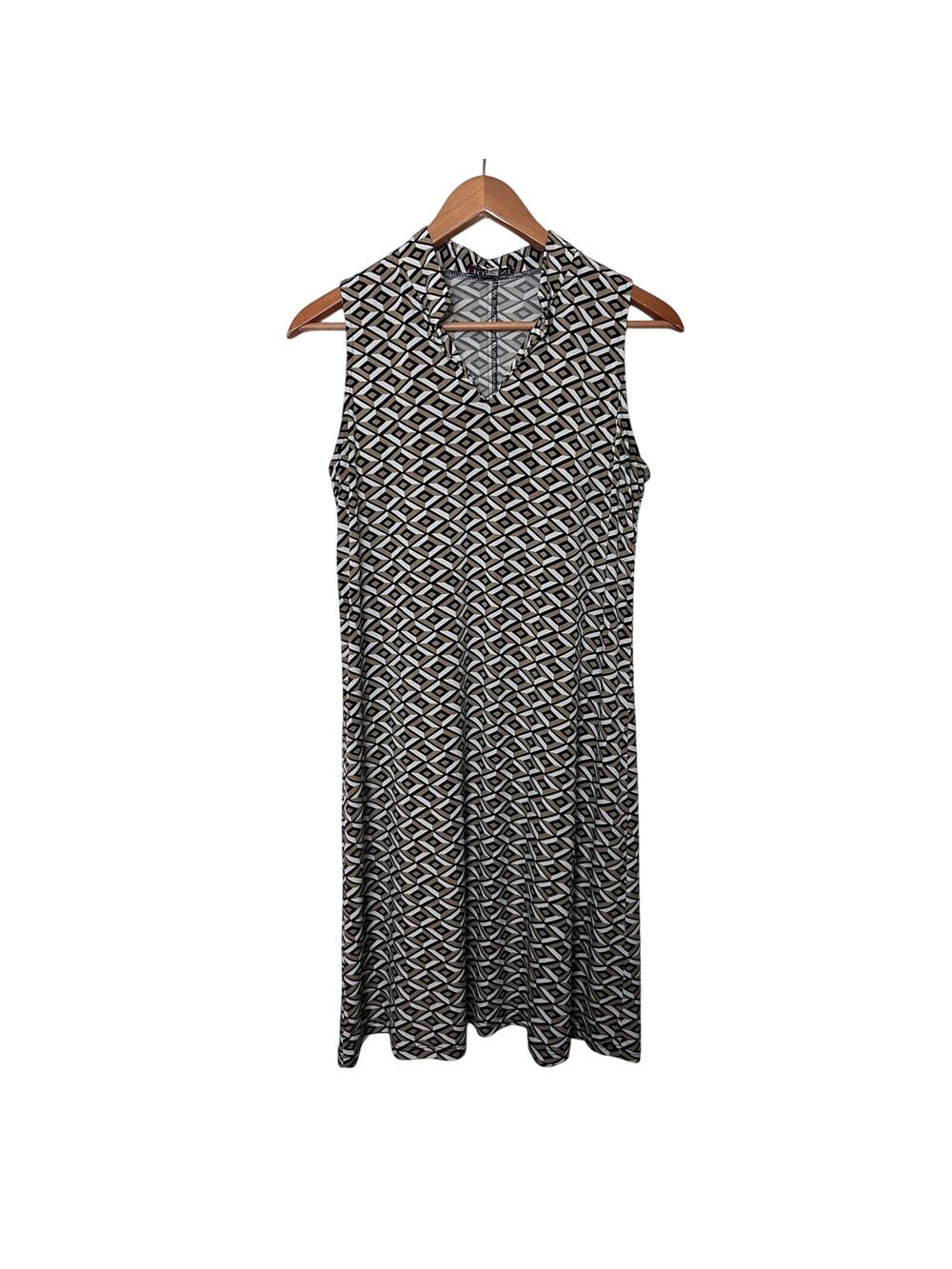 IOLANI Hawaii White Brown Black Print Sleeveless A Line Dress Women’s Sz Small